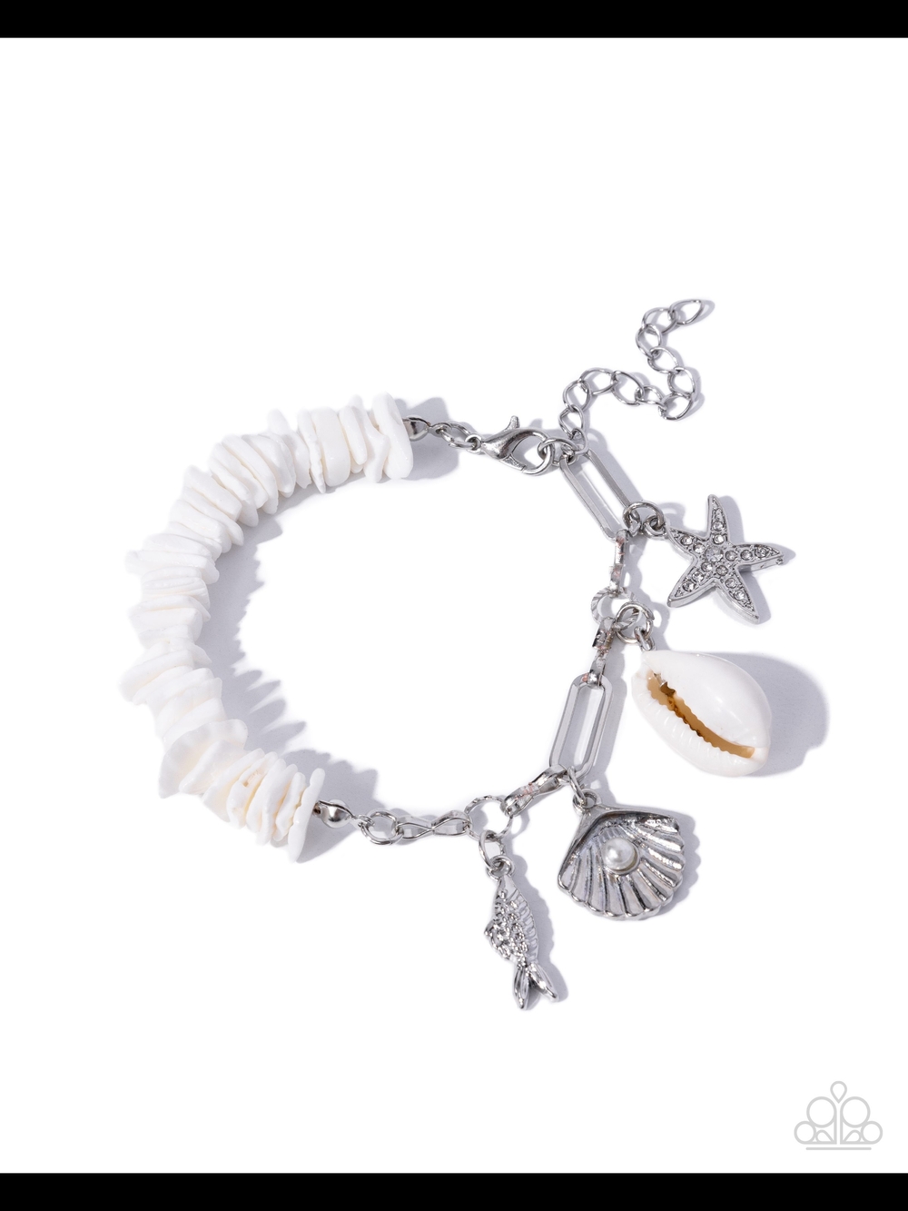 Seaside Shells Paparazzi White Shell & Silver Coastal Charm Bracelet
